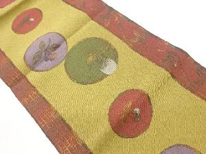 丸文に果実・草葉模様織出し名古屋帯